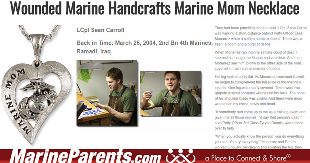 Wounded Marine Handcrafts Marine Mom Necklace